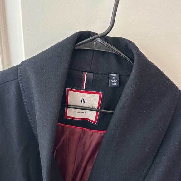 Tommy Hilfiger Navy Blue Wrap Wool Coat S - Picture 1 of 9